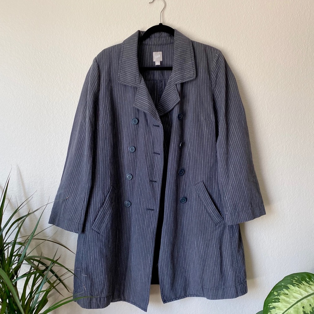 J.Jill Linen/Cotton Blend Pinstriped Trench Coat